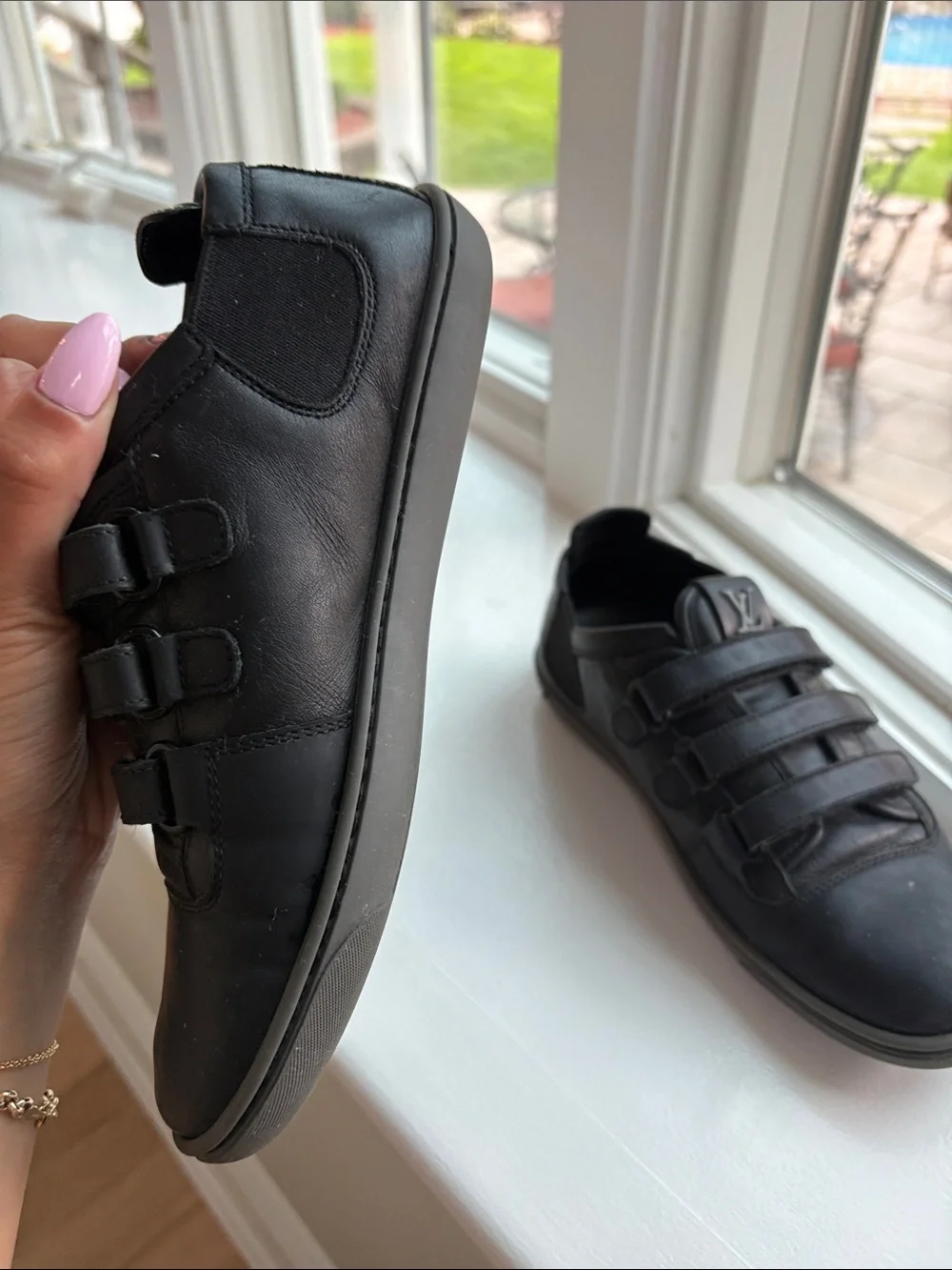 Vintage Louis Vuitton Black Leather Kids Velcro Strap Sneakers